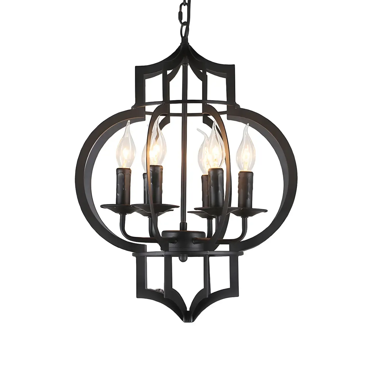 Industrial Metal Black Lantern Candle Chandelier Image - 5