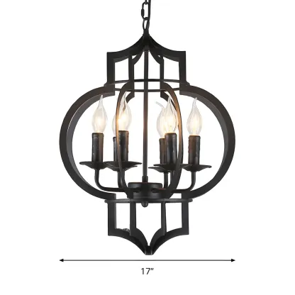 Industrial Metal Black Lantern Candle Chandelier Image - 6