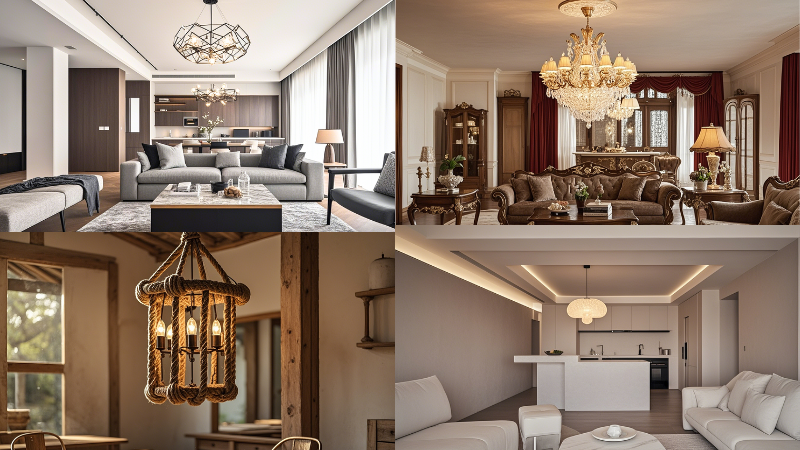 Different Style Living Room with Ceiling Lights