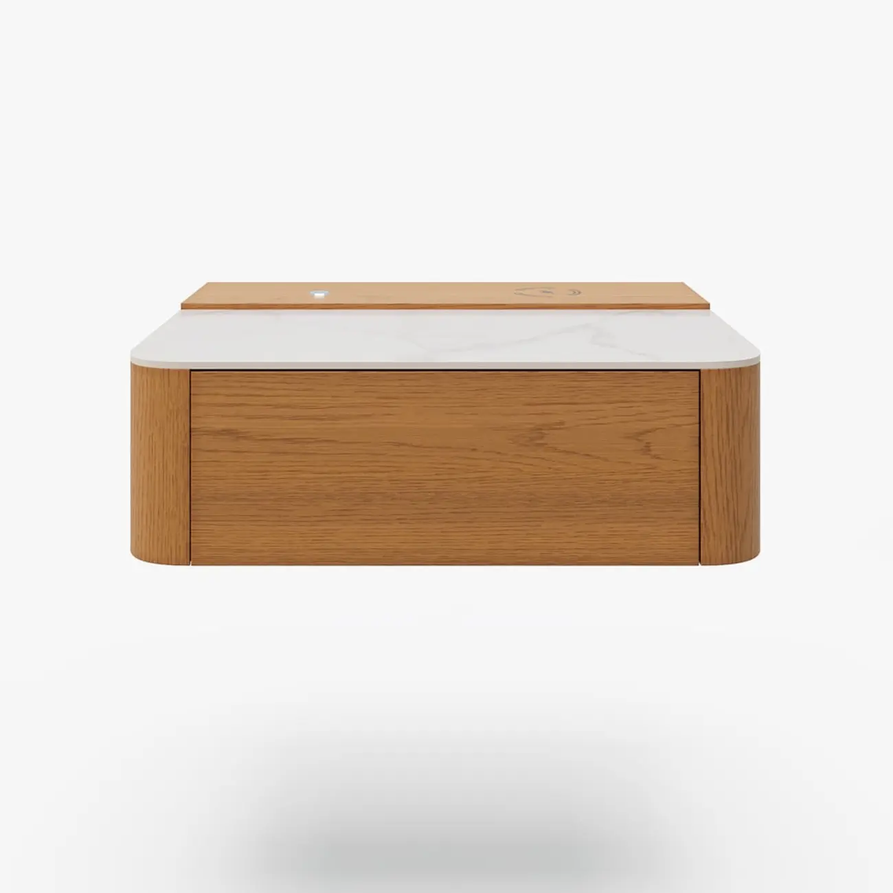 Wireless Cherry Wood Floating Nightstand with Drawers & Light Image - 12 | homeyfad