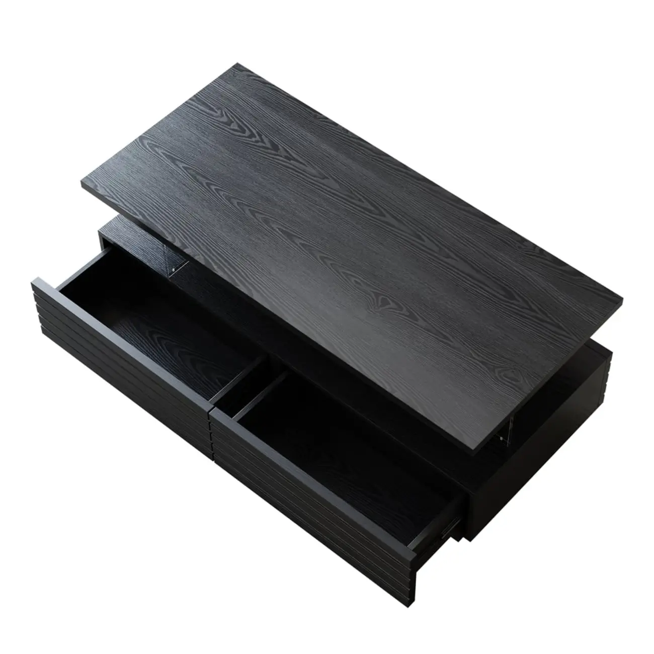 Two-Layer Rectangular LED Lighting Black Coffee Table with Storage Image - 8 | homeyfad