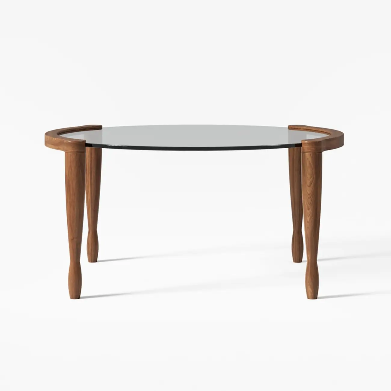 Vintage Solid Wood Clear Glass Round Coffee Table with 4 Legs Image - 8 | homeyfad