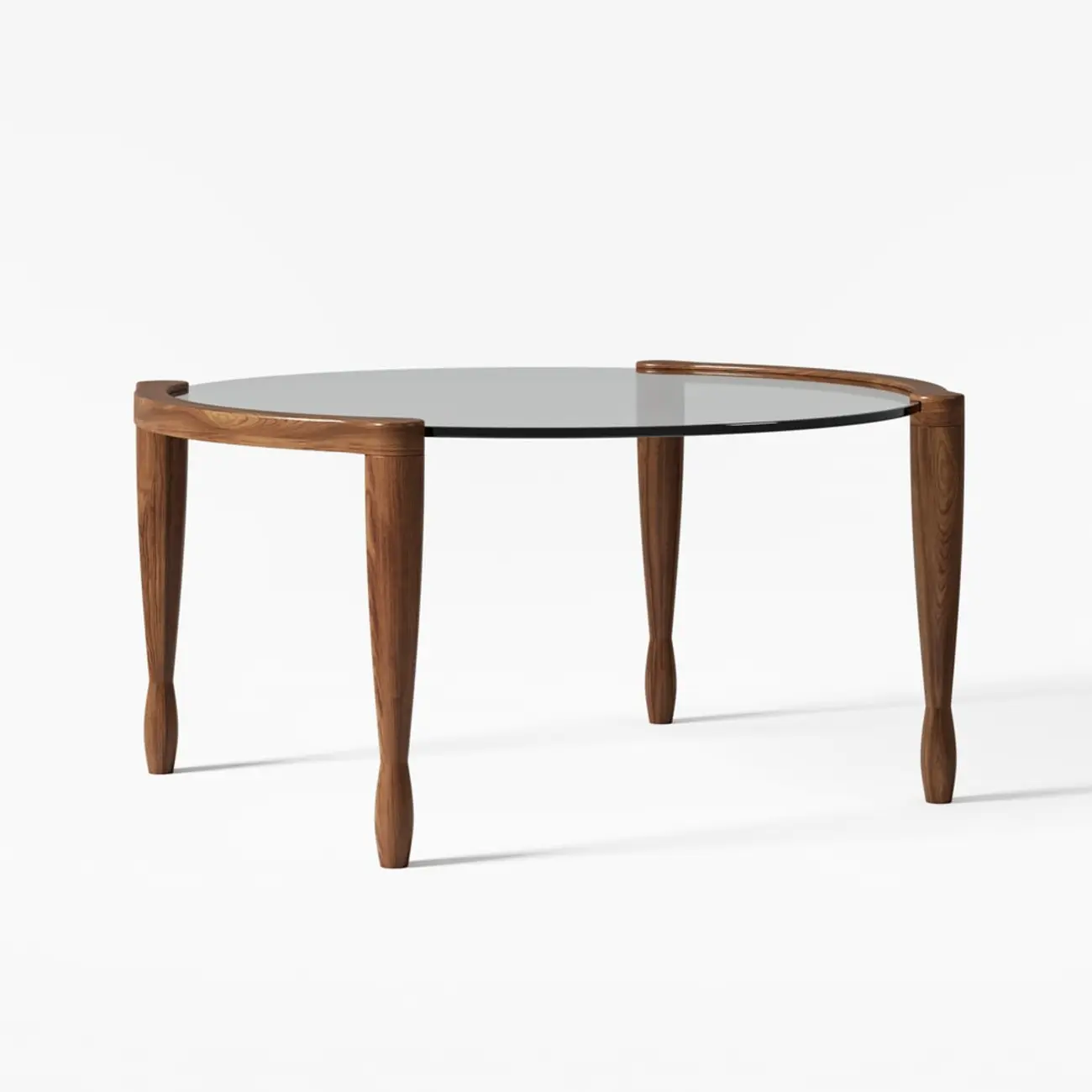 Vintage Solid Wood Clear Glass Round Coffee Table with 4 Legs Image - 7 | homeyfad