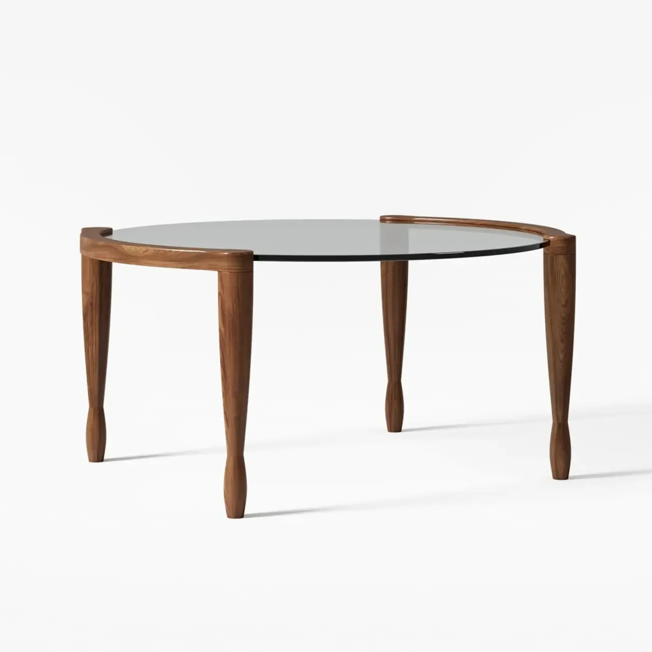 Vintage Solid Wood Clear Glass Round Coffee Table with 4 Legs Image - 7