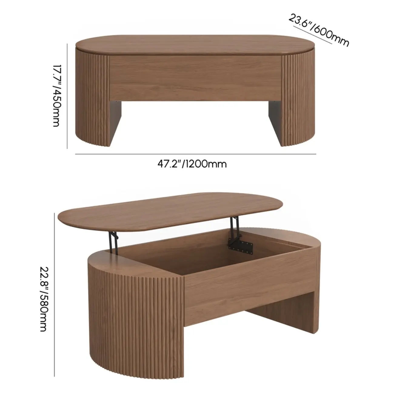 Mid Century Lift Top Coffee Table with Storage Walnut Finish 47" Image - 6 | homeyfad