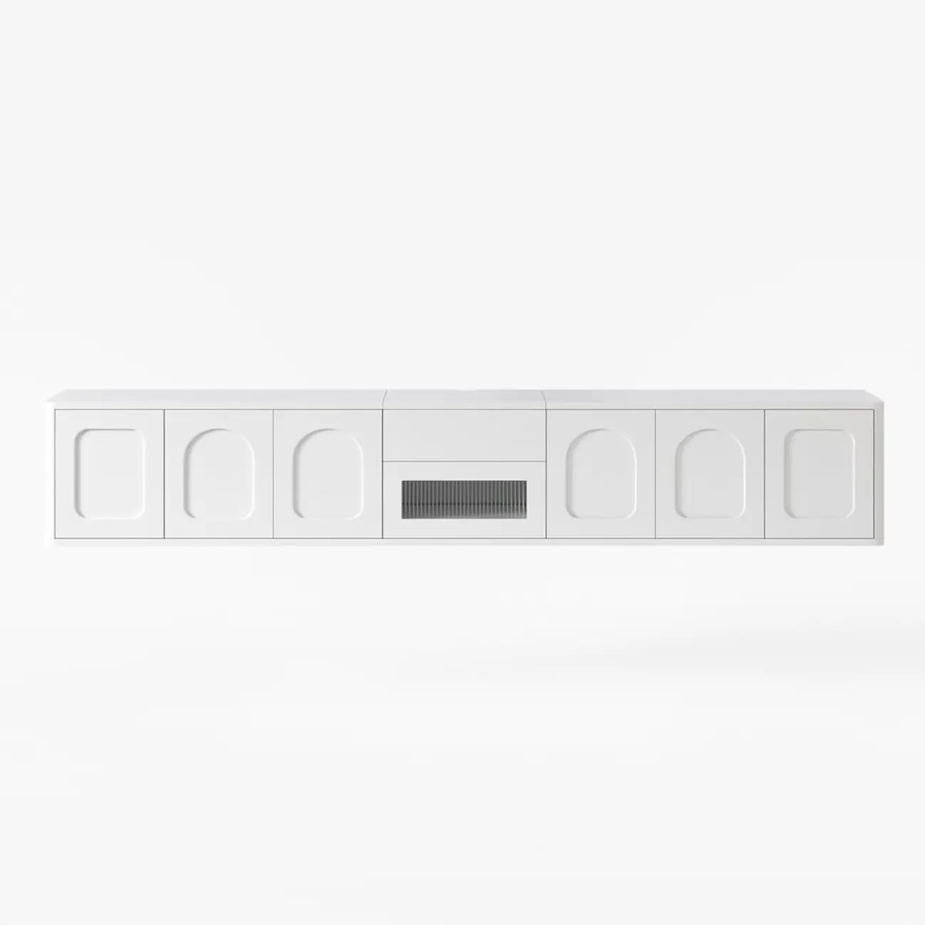Modern Long Floating White TV Stand with Drawers Image - 8 | homeyfad