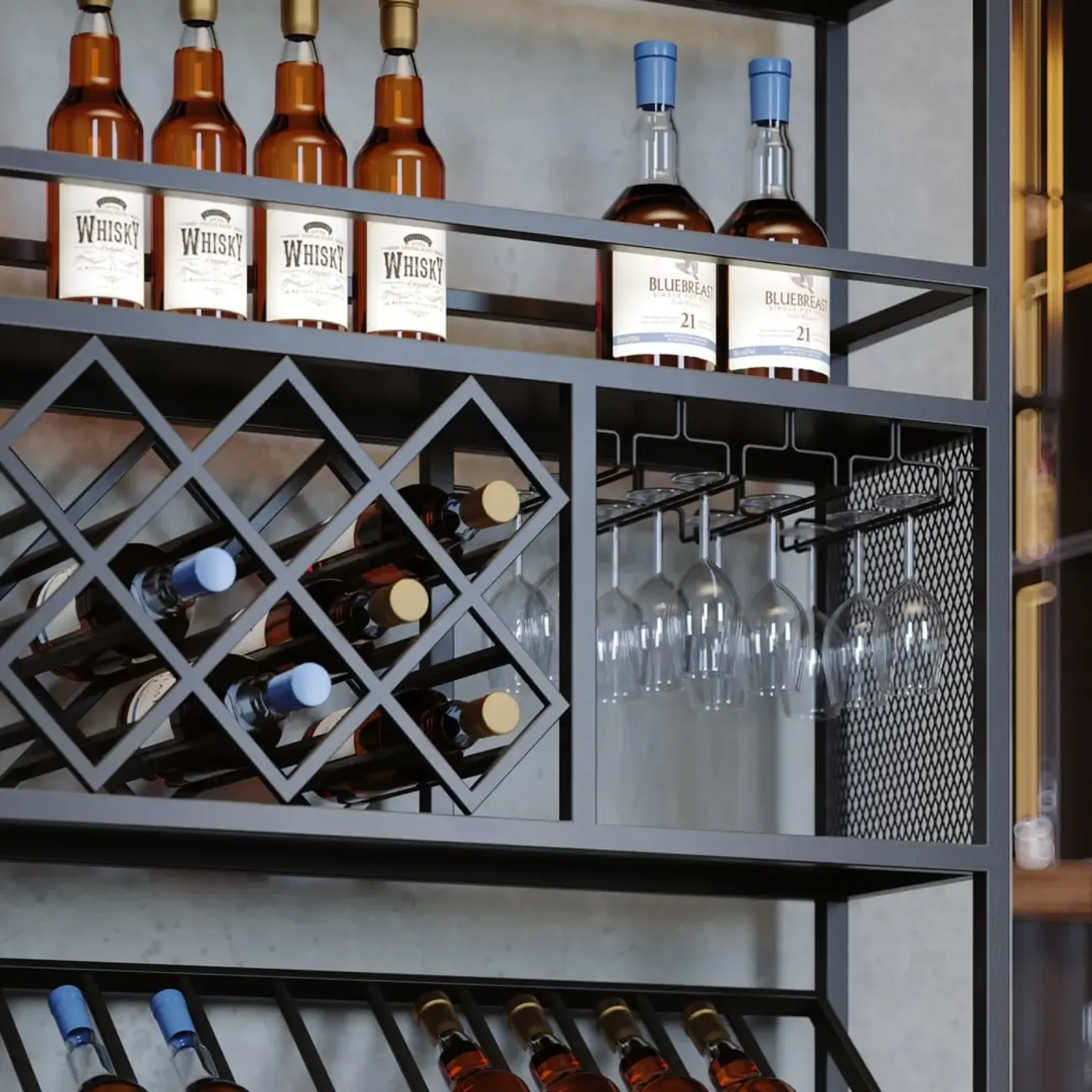 Industrial Freestanding Metal Wine Rack with Doors Image - 8