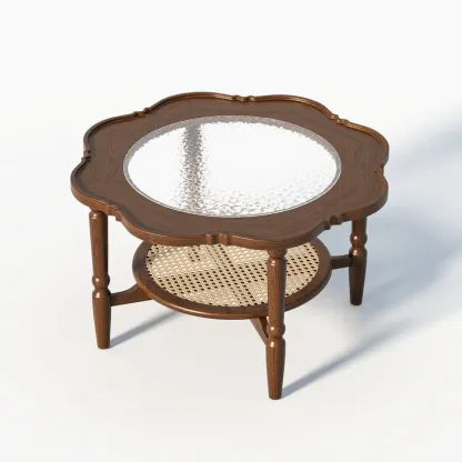 Classic 2-Layer Walnut Finish Wood Coffee Table in Glass Top Image - 7