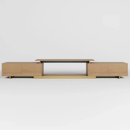 Extendable Modern Black Wooden Open Storage TV Stand Image - 12
