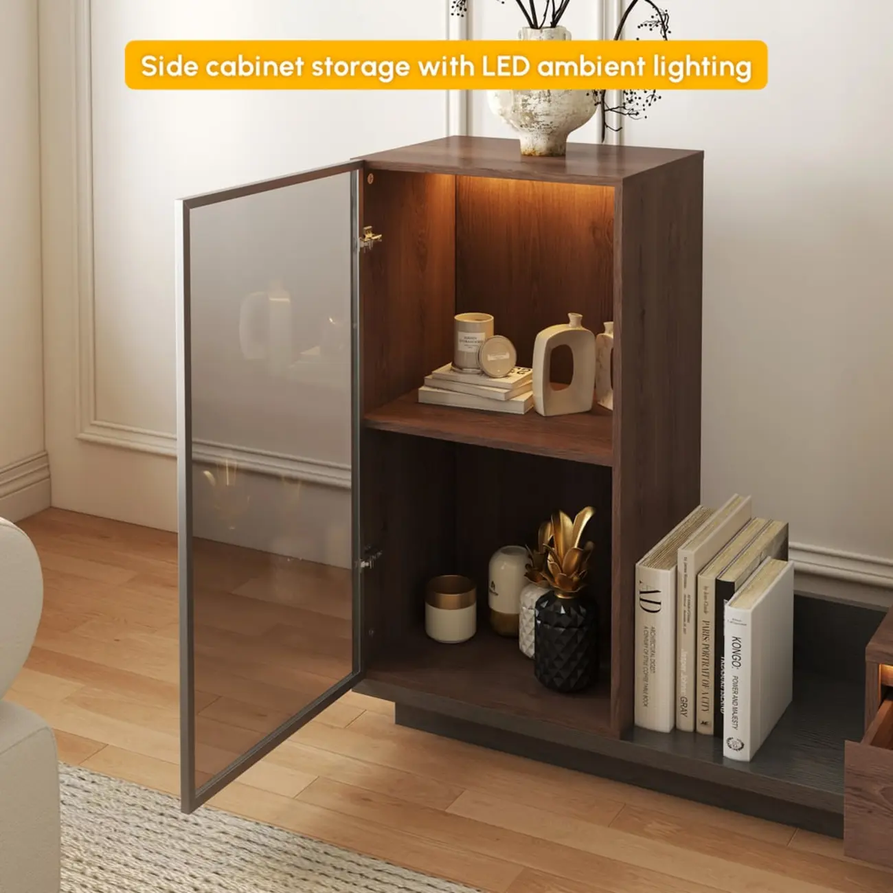 Mid-Century Walnut Extendable Wooden TV Stand with Drawers Image - 10 | homeyfad