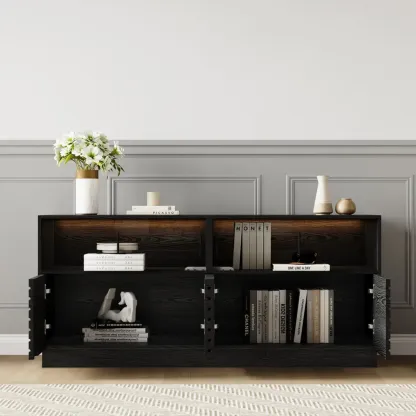 Modern Black Rectangular Wooden LED TV Stand Image - 7