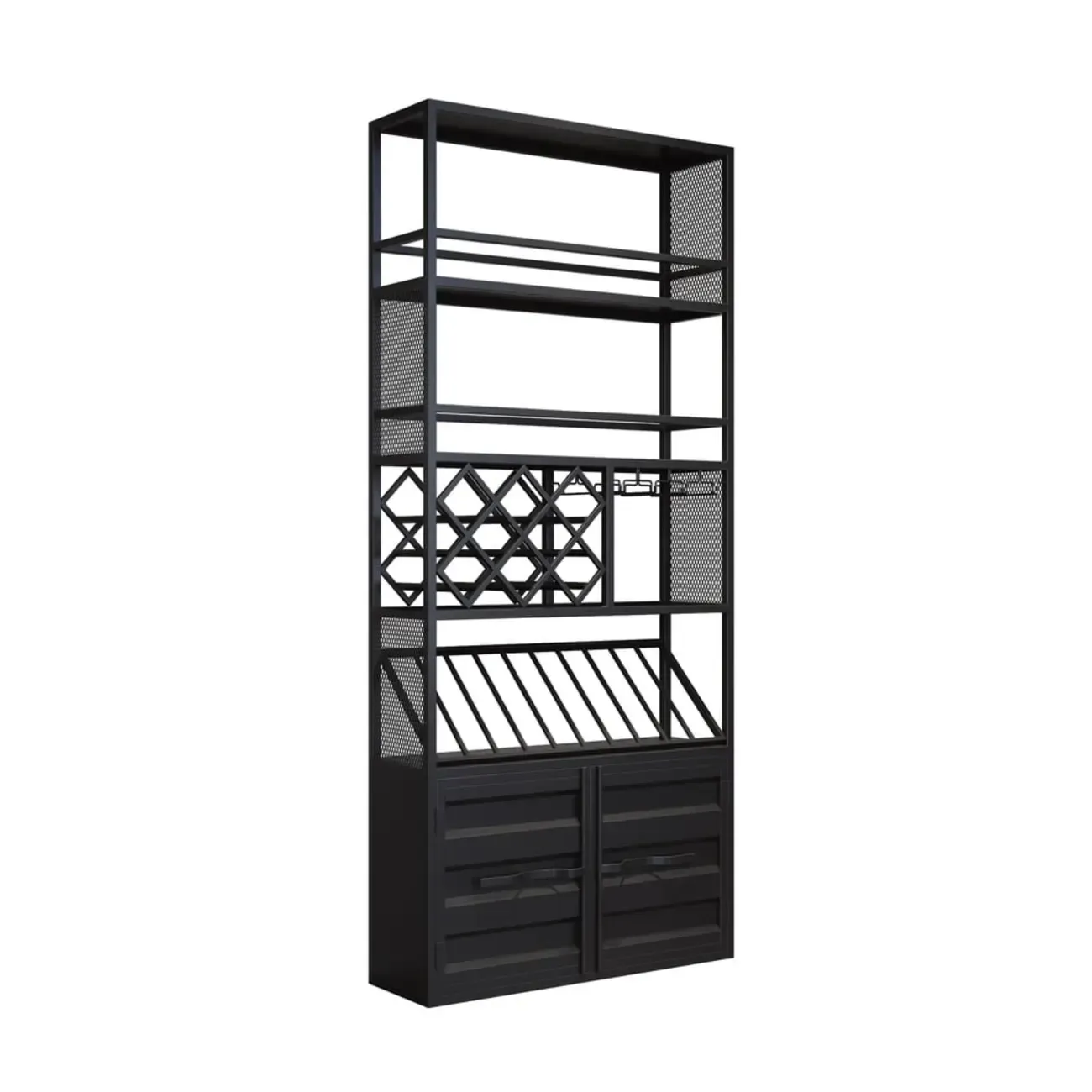 Industrial Freestanding Metal Wine Rack with Doors Image - 11