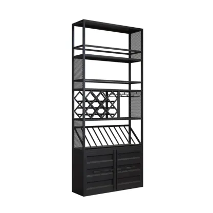 Industrial Freestanding Metal Wine Rack with Doors Image - 11