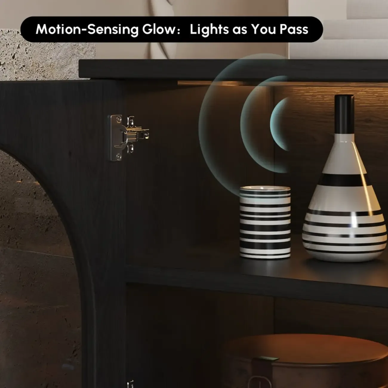 LED 3-Drawer Wooden Arched Glass Doors TV Stand Image - 7