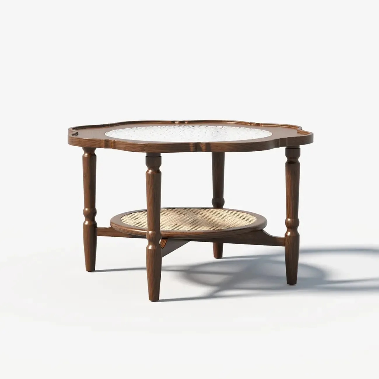 Classic 2-Layer Walnut Finish Wood Coffee Table in Glass Top Image - 8