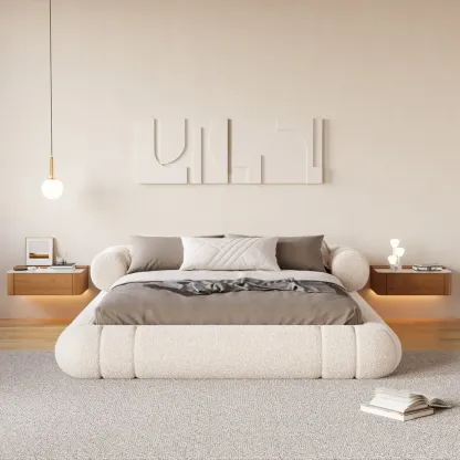 Wireless Cherry Wood Floating Nightstand with Drawers & Light Image - 6