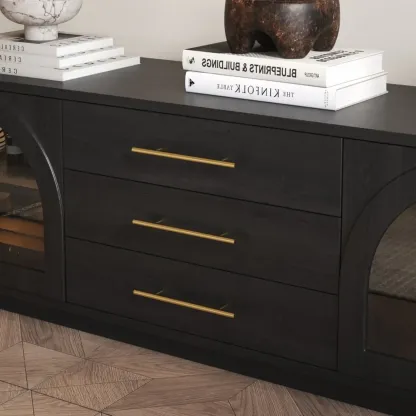 LED 3-Drawer Wooden Arched Glass Doors TV Stand Image - 10