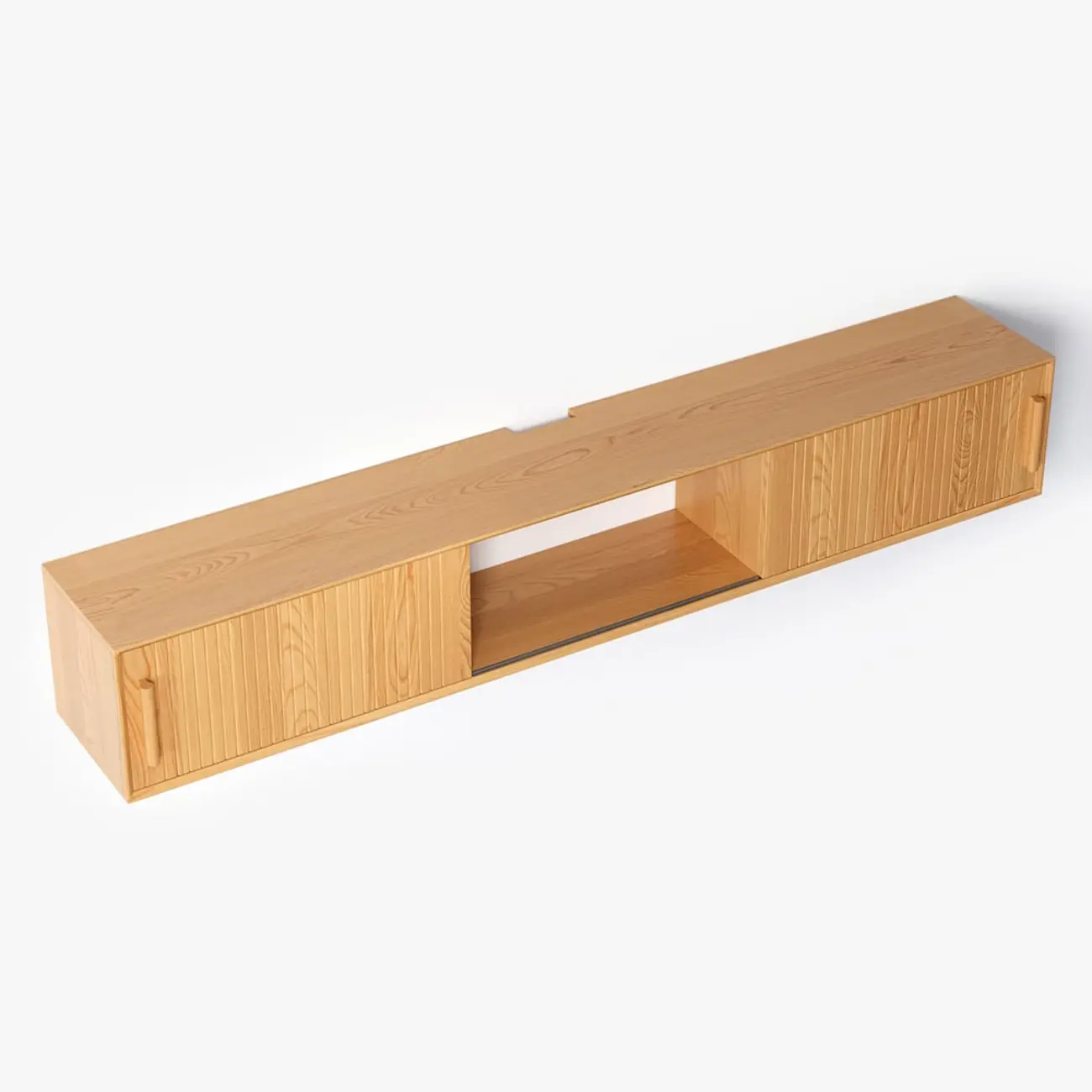 Natural Floating Wood Fluted TV Stand with Storage Image - 9 | homeyfad