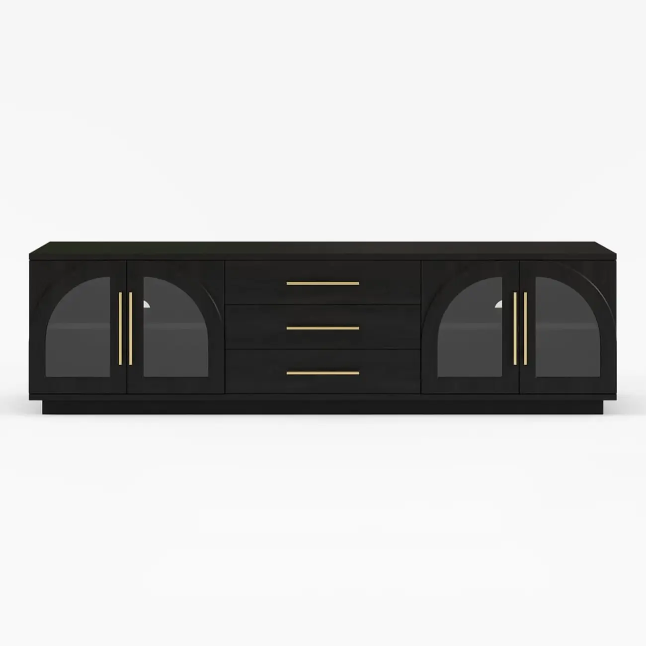 LED 3-Drawer Wooden Arched Glass Doors TV Stand Image - 13 | homeyfad