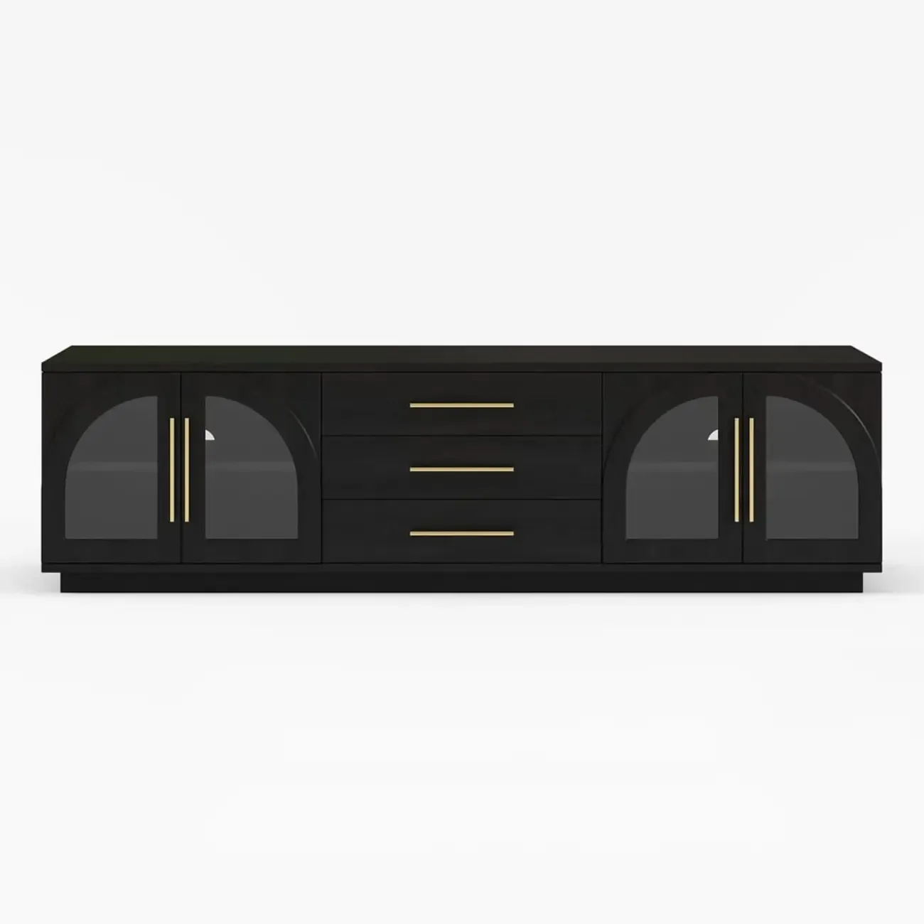 LED 3-Drawer Wooden Arched Glass Doors TV Stand Image - 13