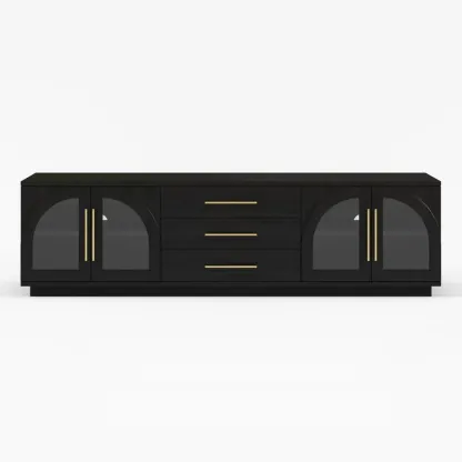 LED 3-Drawer Wooden Arched Glass Doors TV Stand Image - 13