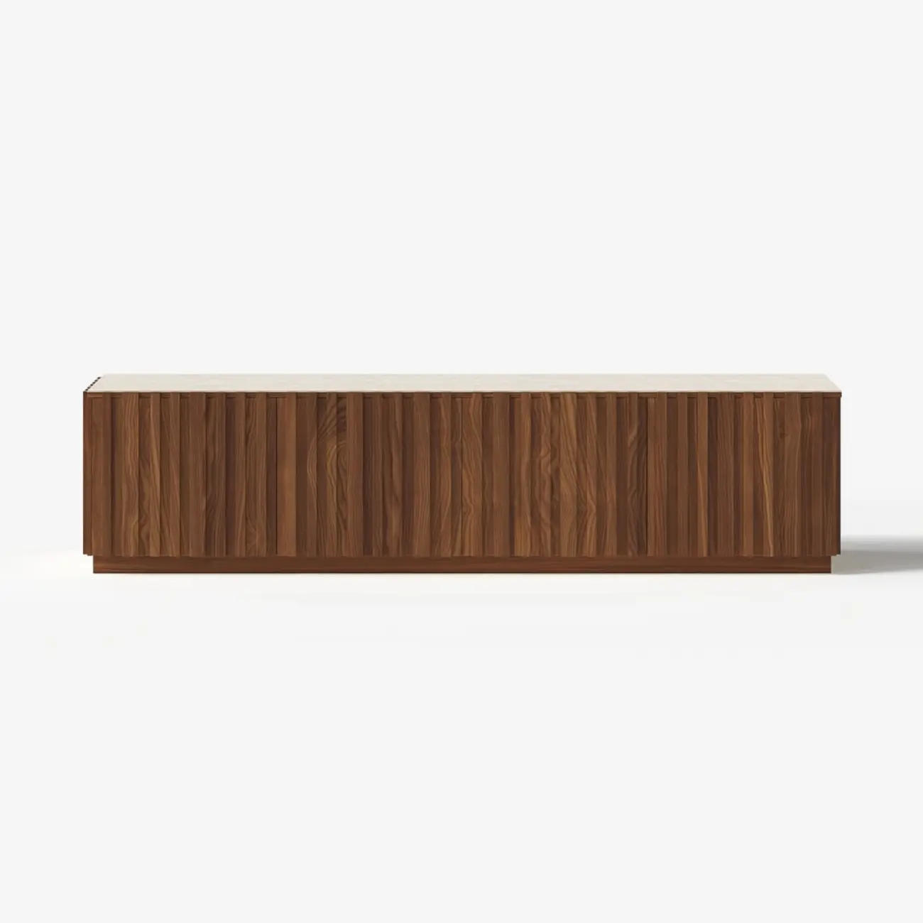 Mid-Century Wooden Slatted Walnut TV Stand with Doors Image - 16 | homeyfad