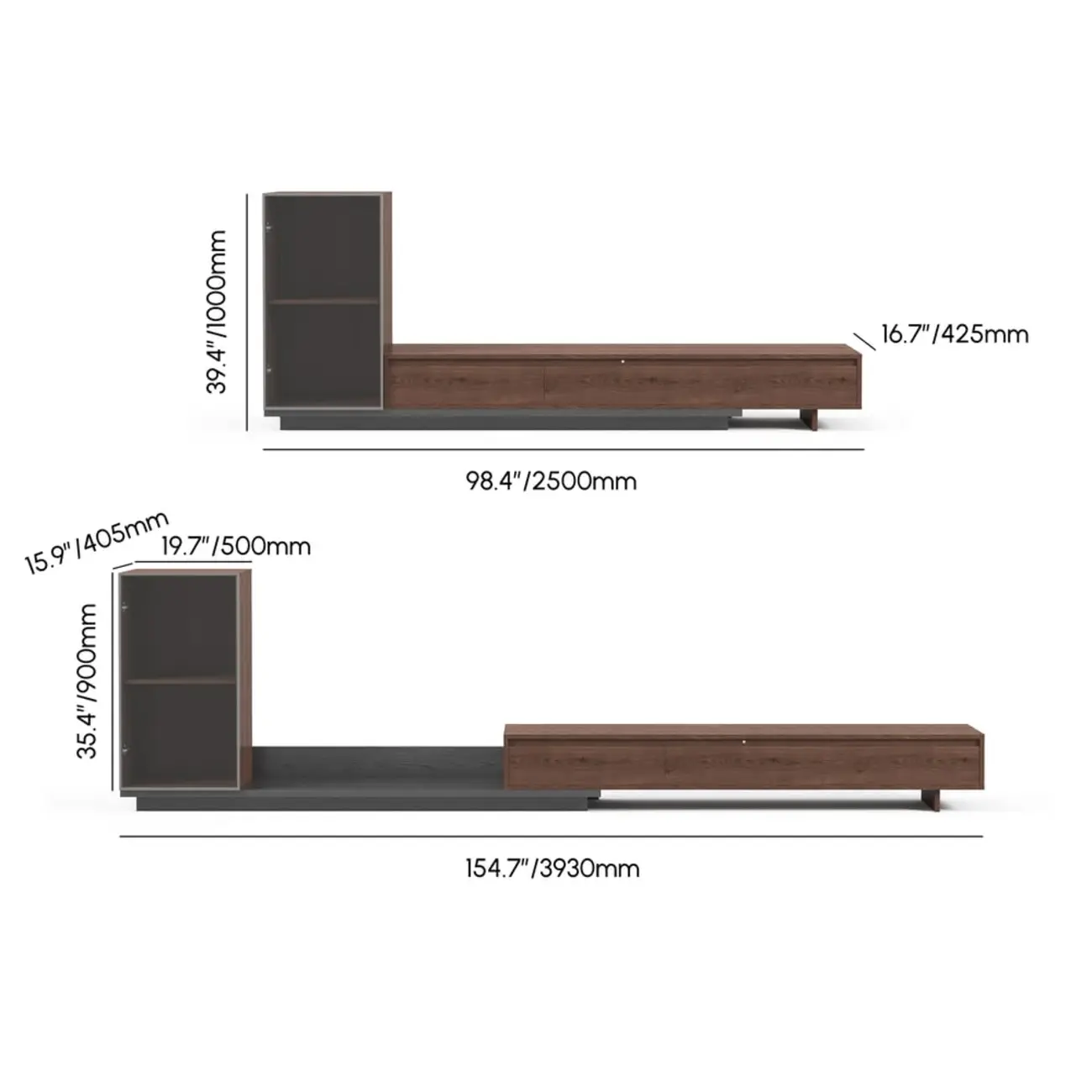 Mid-Century Walnut Extendable Wooden TV Stand with Drawers Image - 14 | homeyfad
