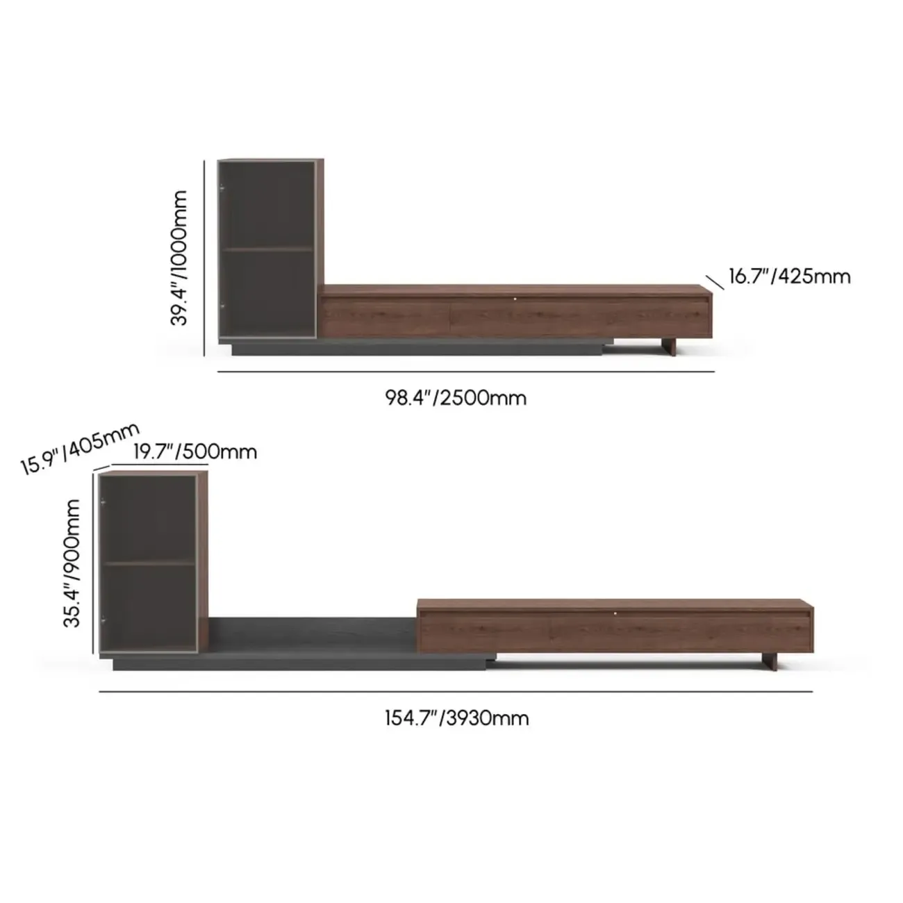 Mid-Century Walnut Extendable Wooden TV Stand with Drawers Image - 14