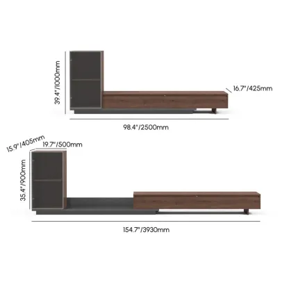 Mid-Century Walnut Extendable Wooden TV Stand with Drawers Image - 14