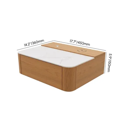 Wireless Cherry Wood Floating Nightstand with Drawers & Light Image - 7