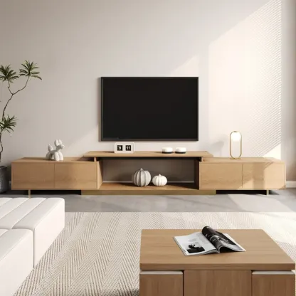 Extendable Modern Black Wooden Open Storage TV Stand Image - 1