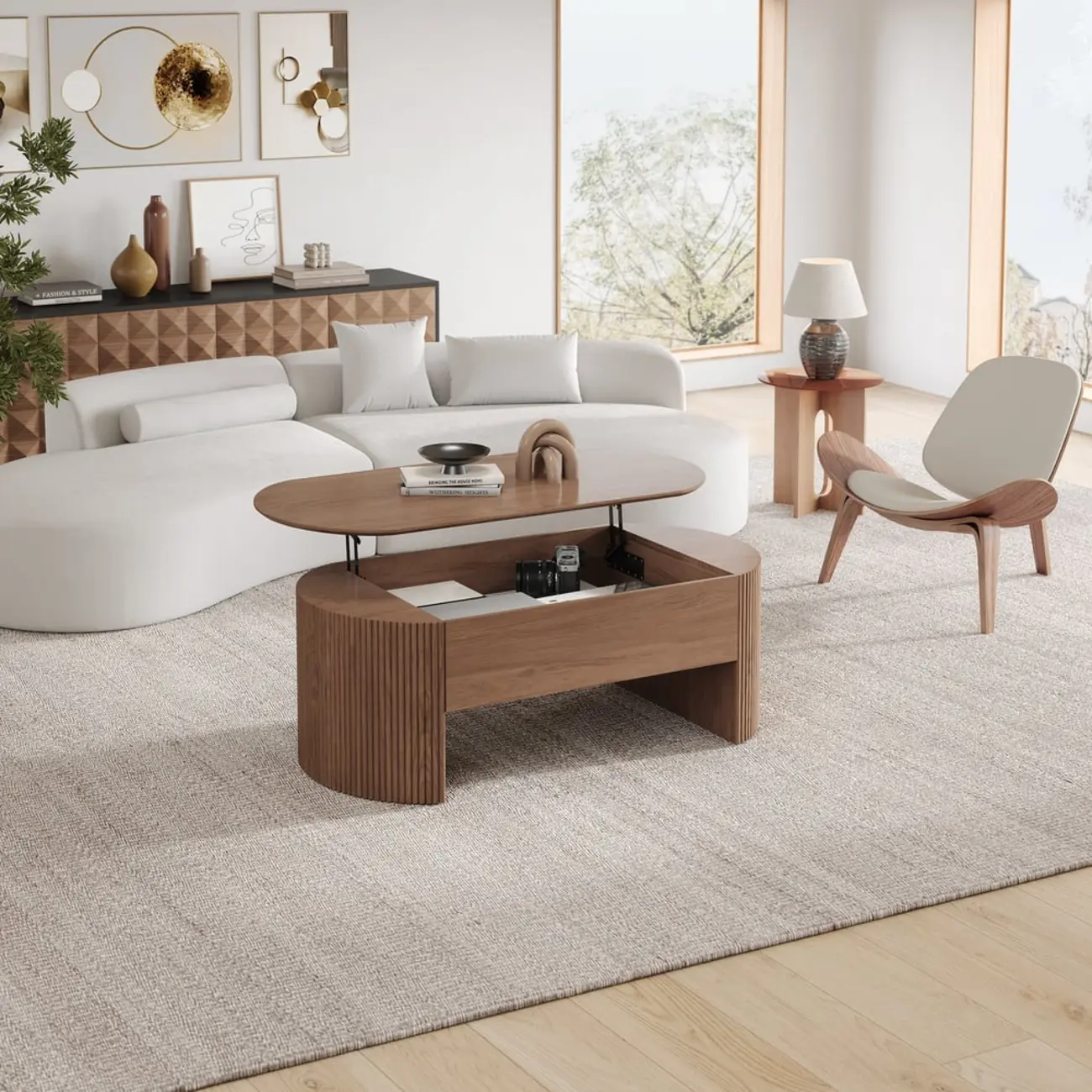 Mid Century Lift Top Coffee Table with Storage Walnut Finish 47" Image - 4 | homeyfad