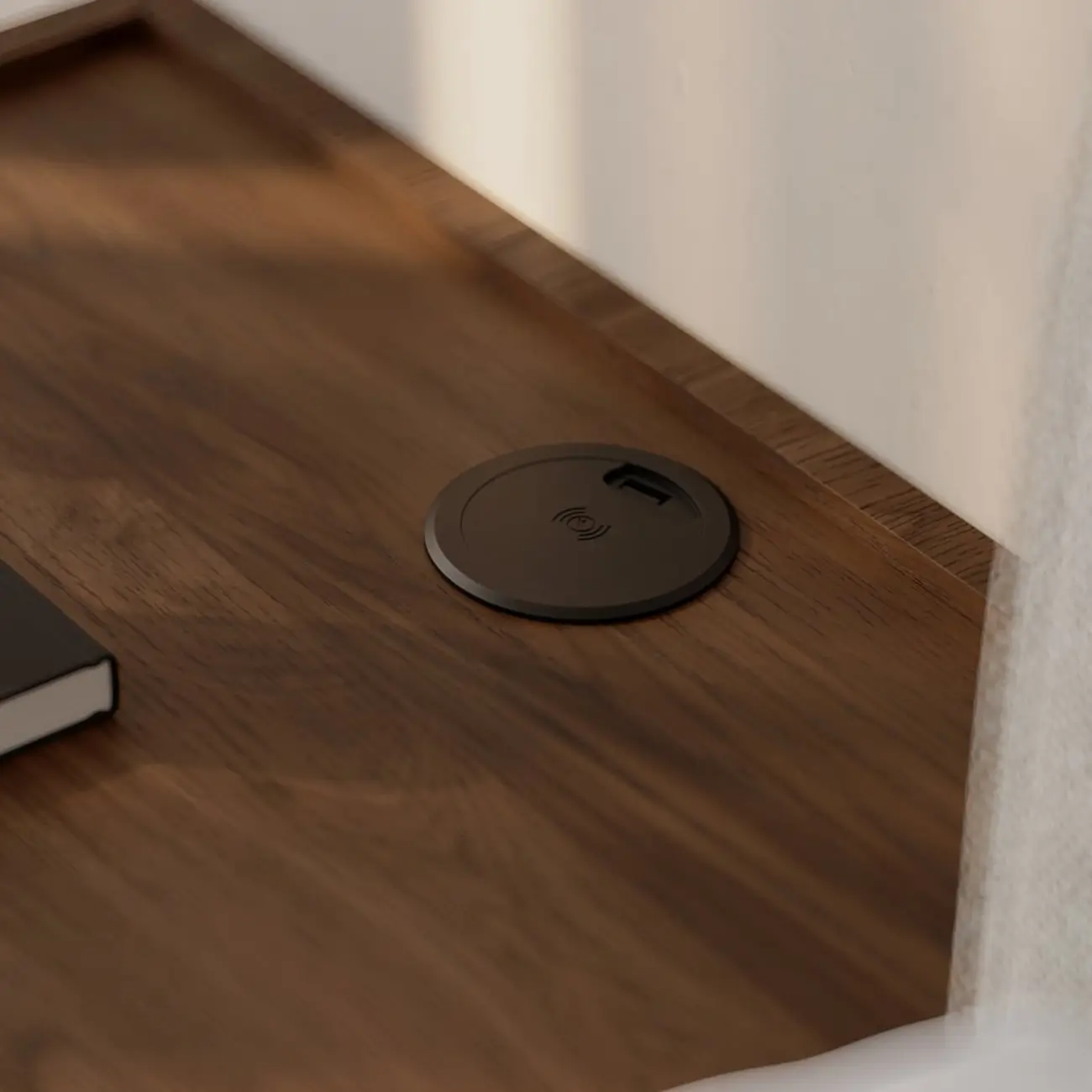 Walnut Wireless Charging Floating Nightstand with Light Set of 2 Image - 6 | homeyfad