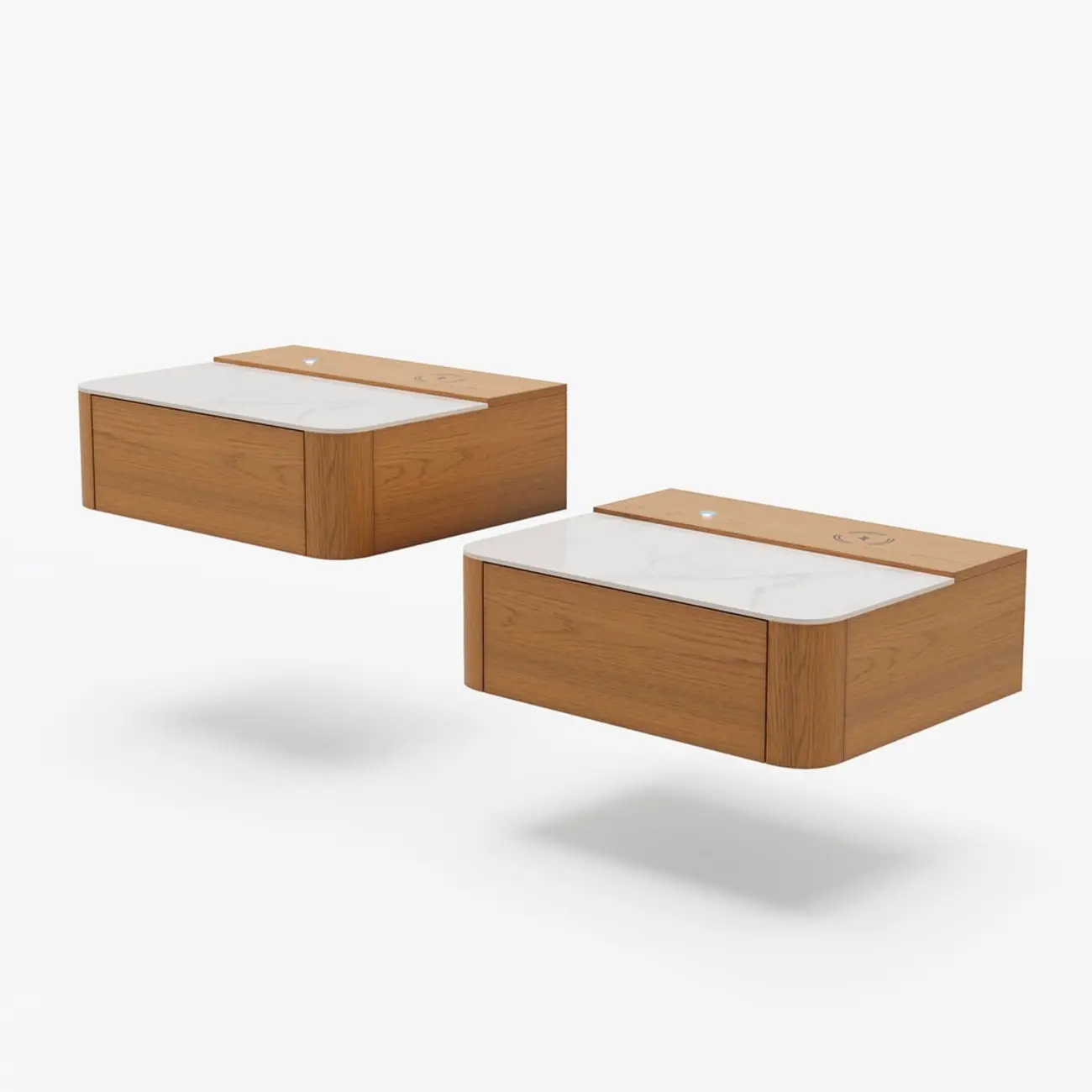 Wireless Cherry Wood Floating Nightstand with Drawers & Light Image - 11 | homeyfad