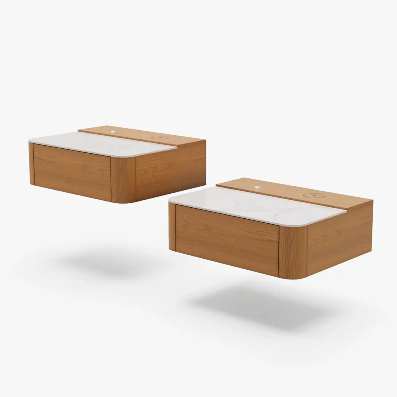 Wireless Cherry Wood Floating Nightstand with Drawers & Light Image - 11