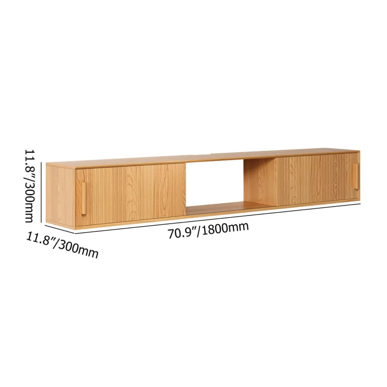 Natural Floating Wood Fluted TV Stand with Storage Image - 10 | homeyfad