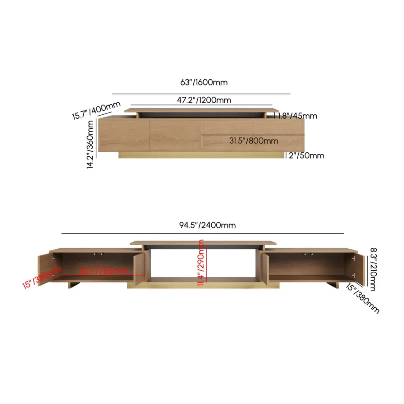 Extendable Modern Black Wooden Open Storage TV Stand #size | homeyfad