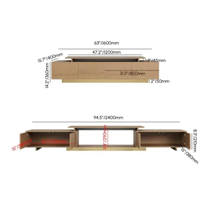 Extendable Modern Black Wooden Open Storage TV Stand #size