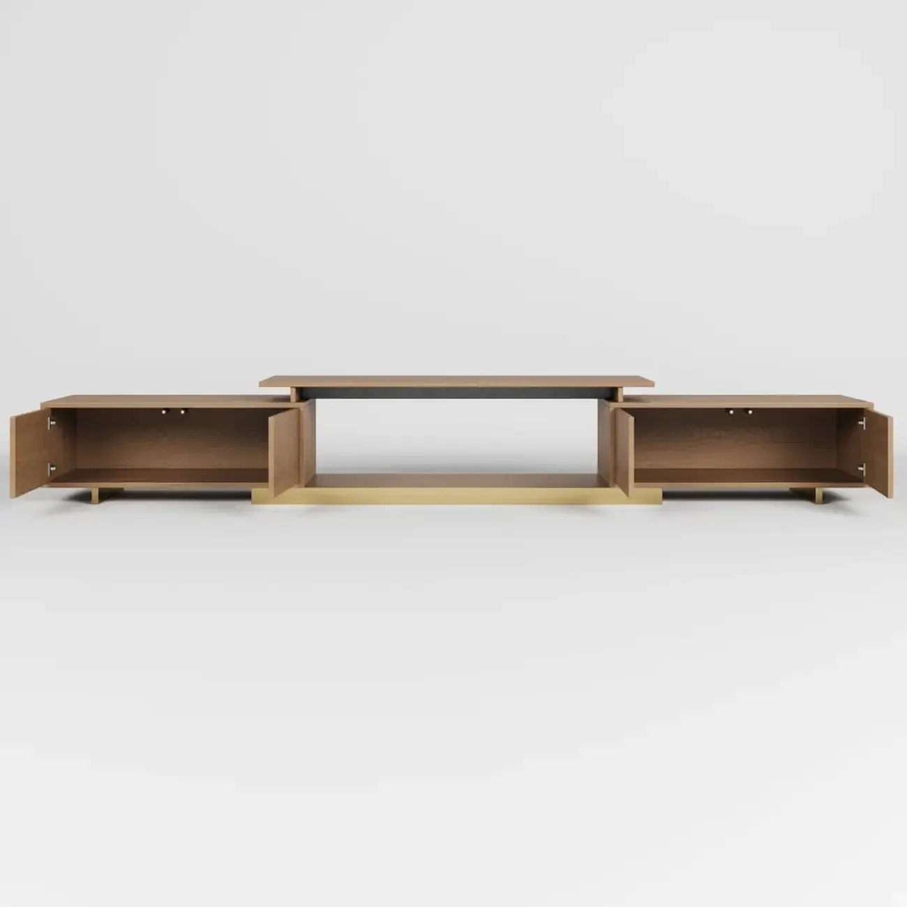 Extendable Modern Black Wooden Open Storage TV Stand Image - 11