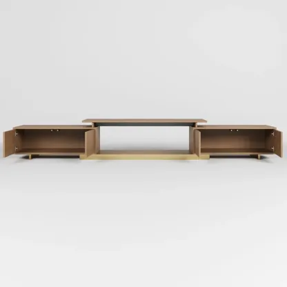 Extendable Modern Black Wooden Open Storage TV Stand Image - 11