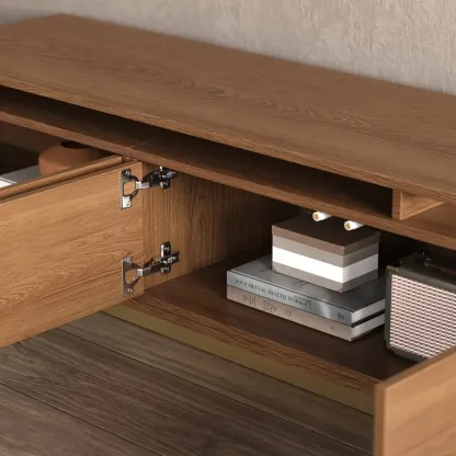 Extendable Walnut Wooden Open Storage TV Stand Image - 11