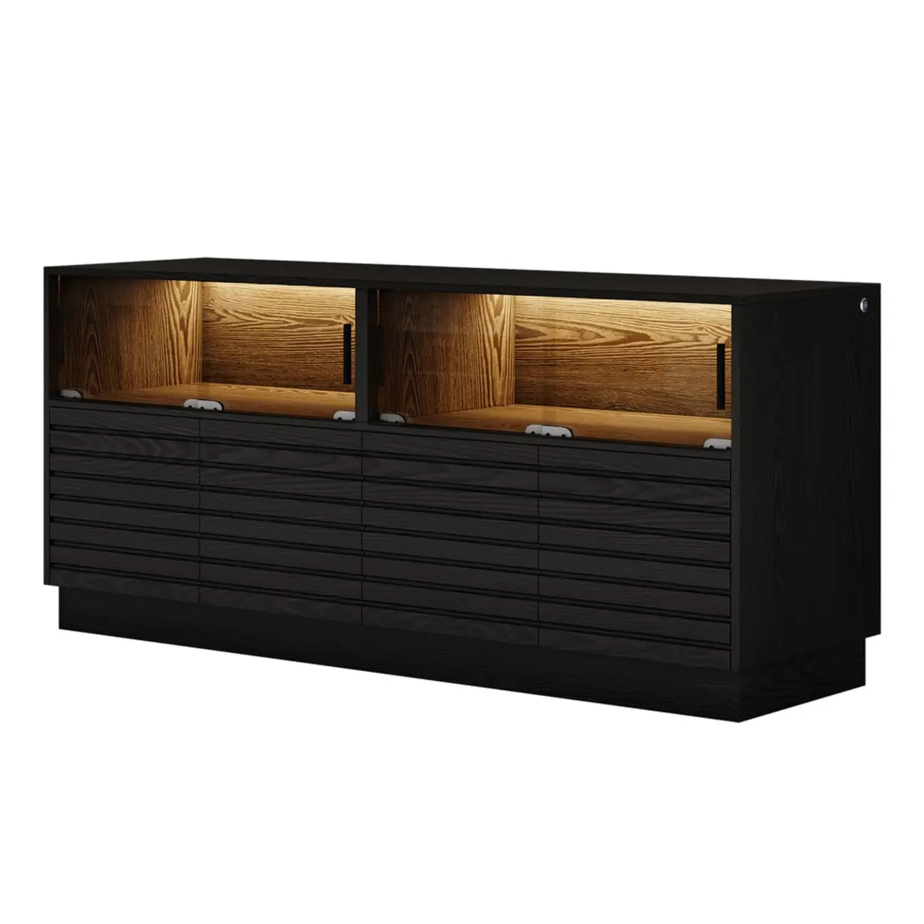 Modern Black Rectangular Wooden LED TV Stand Image - 9 | homeyfad