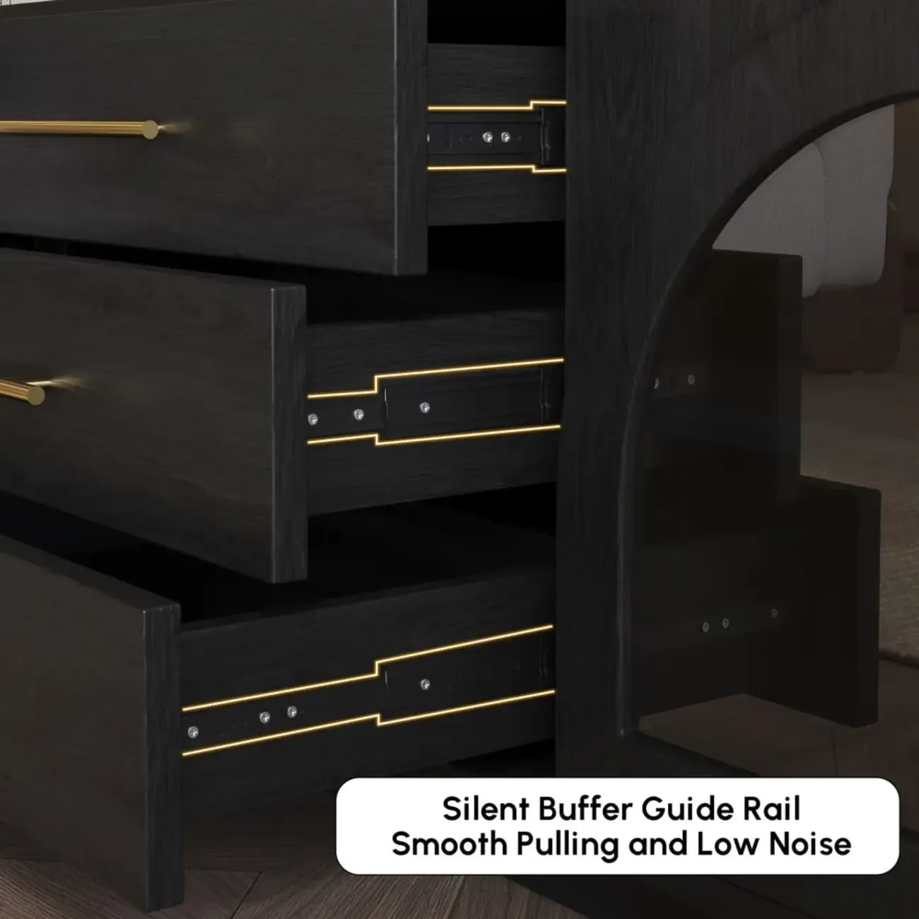 LED 3-Drawer Wooden Arched Glass Doors TV Stand Image - 11