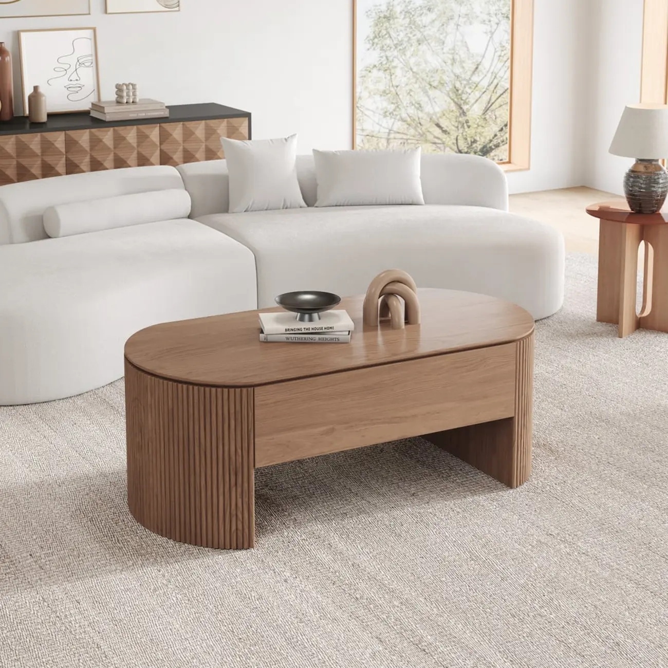 Mid Century Lift Top Coffee Table with Storage Walnut Finish 47" Image - 3 | homeyfad