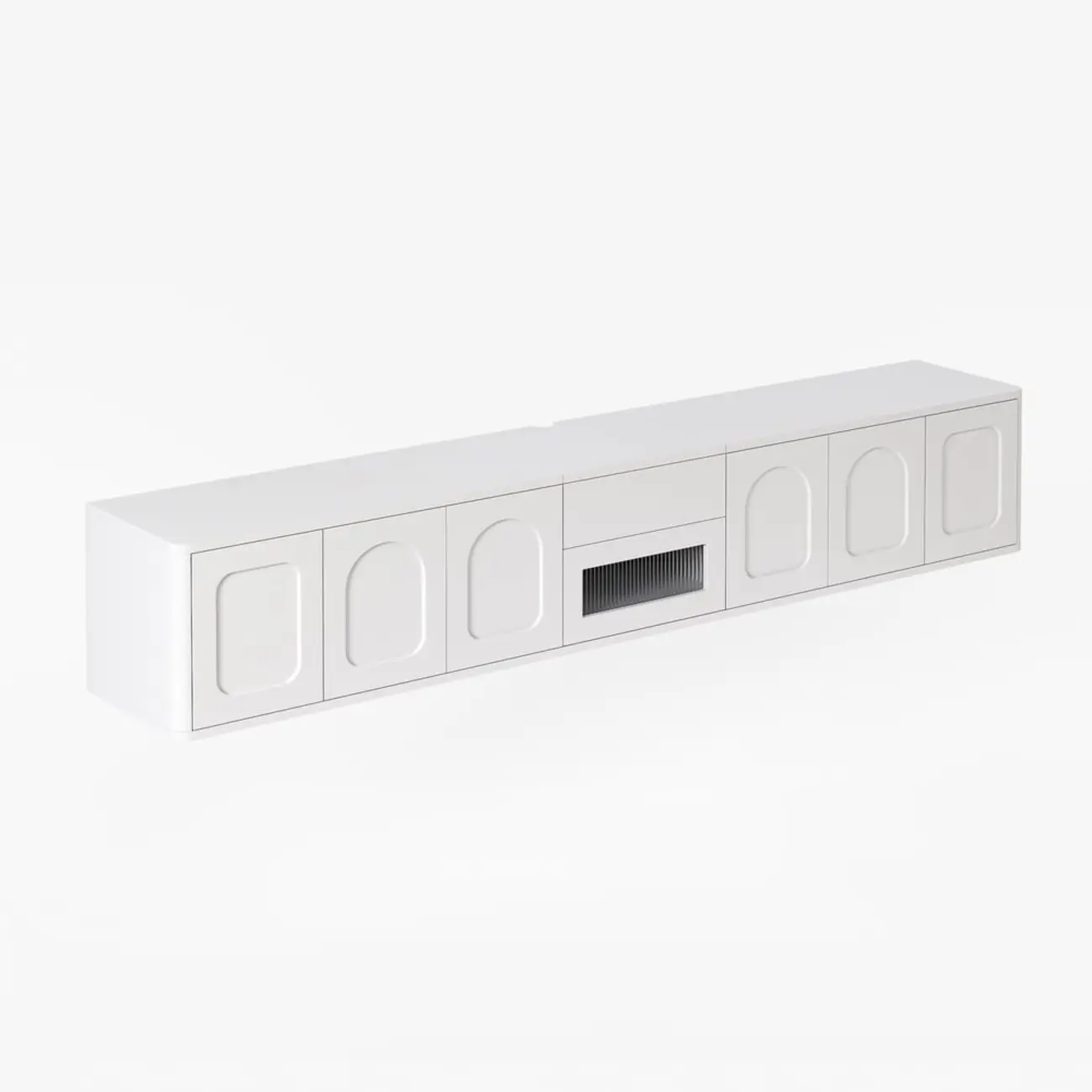 Modern Long Floating White TV Stand with Drawers Image - 9 | homeyfad