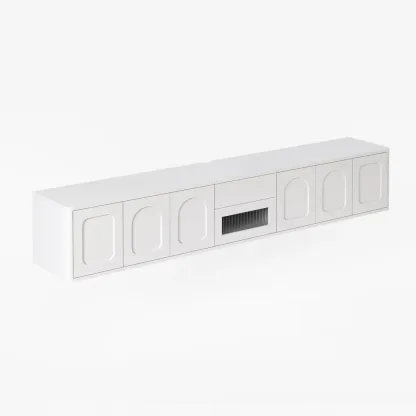 Modern Long Floating White TV Stand with Drawers Image - 9