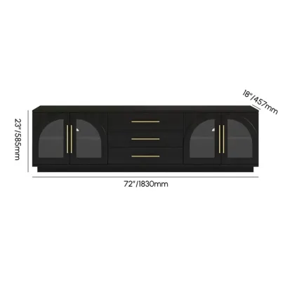 LED 3-Drawer Wooden Arched Glass Doors TV Stand Image - 15