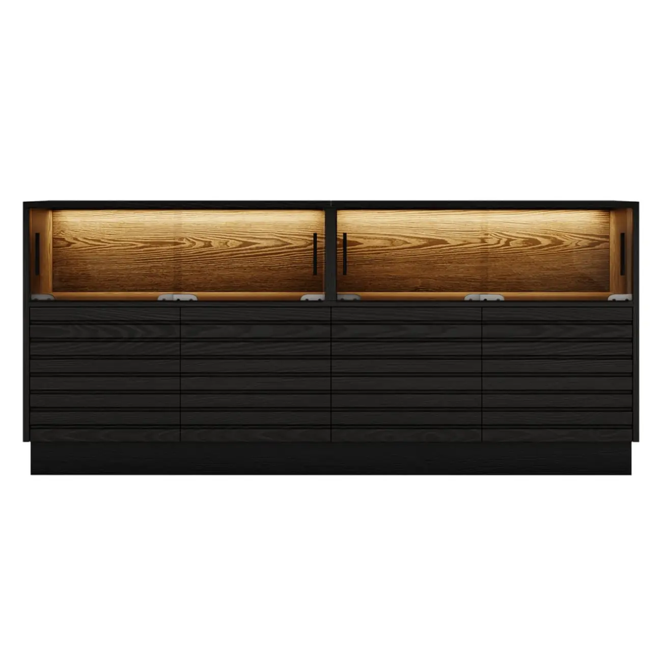 Modern Black Rectangular Wooden LED TV Stand Image - 8 | homeyfad