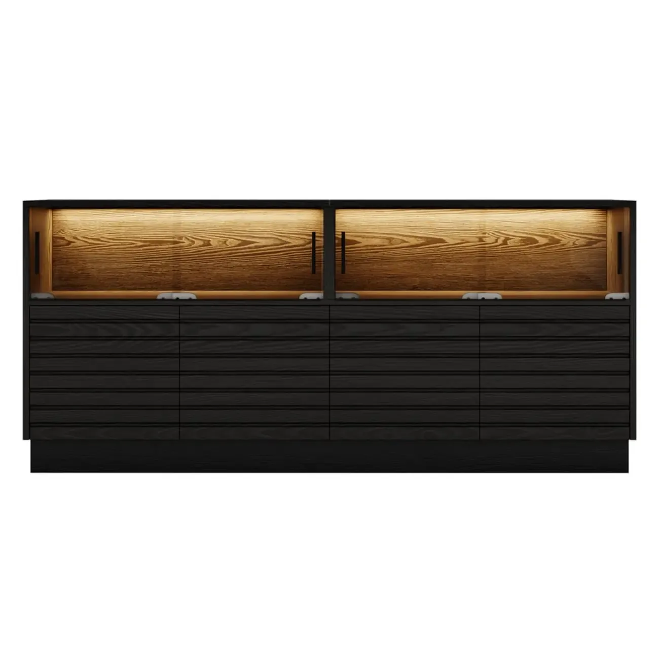 Modern Black Rectangular Wooden LED TV Stand Image - 8