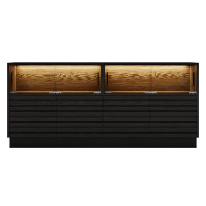 Modern Black Rectangular Wooden LED TV Stand Image - 8